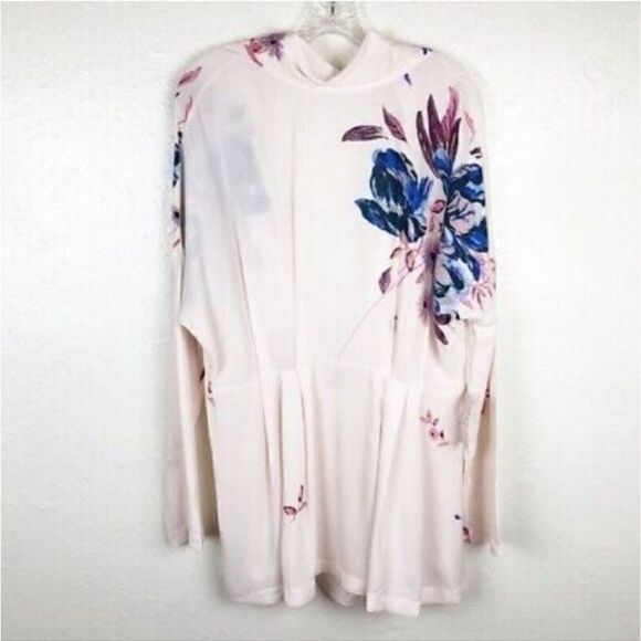 New FREE PEOPLE S Gemma Watercolor Floral Choker Neck Open Back Tunic Mini Dress - Picture 2 of 5